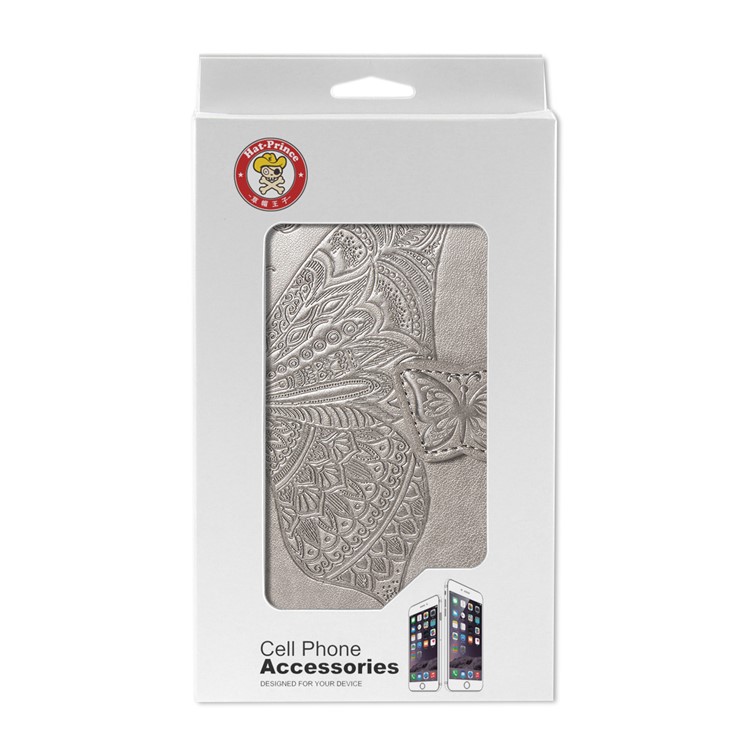 HAT PRINCE Imprint Butterfly Flower Wallet Leather + TPU Phone Shell for Samsung Galaxy A51 - Grey-9