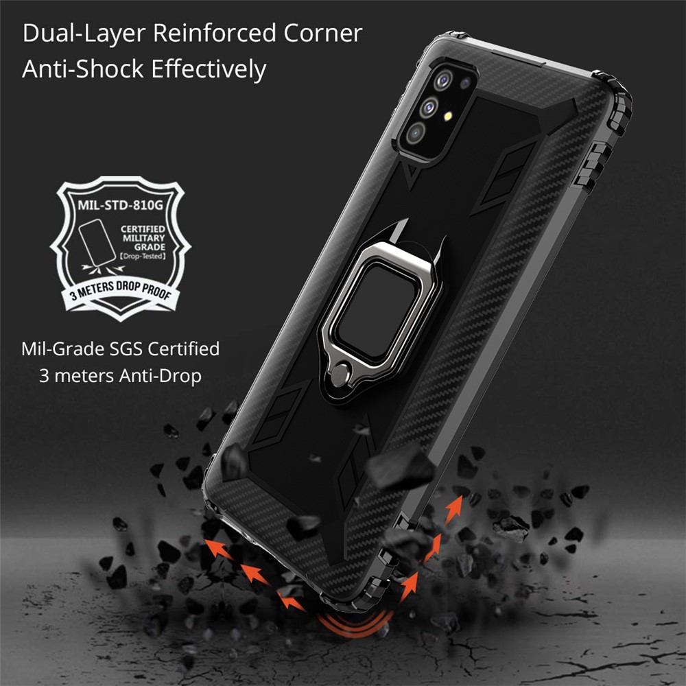 Finger Ring Kickstand Shockproof TPU Cell Phone Cover for Samsung Galaxy A51 - Black-3