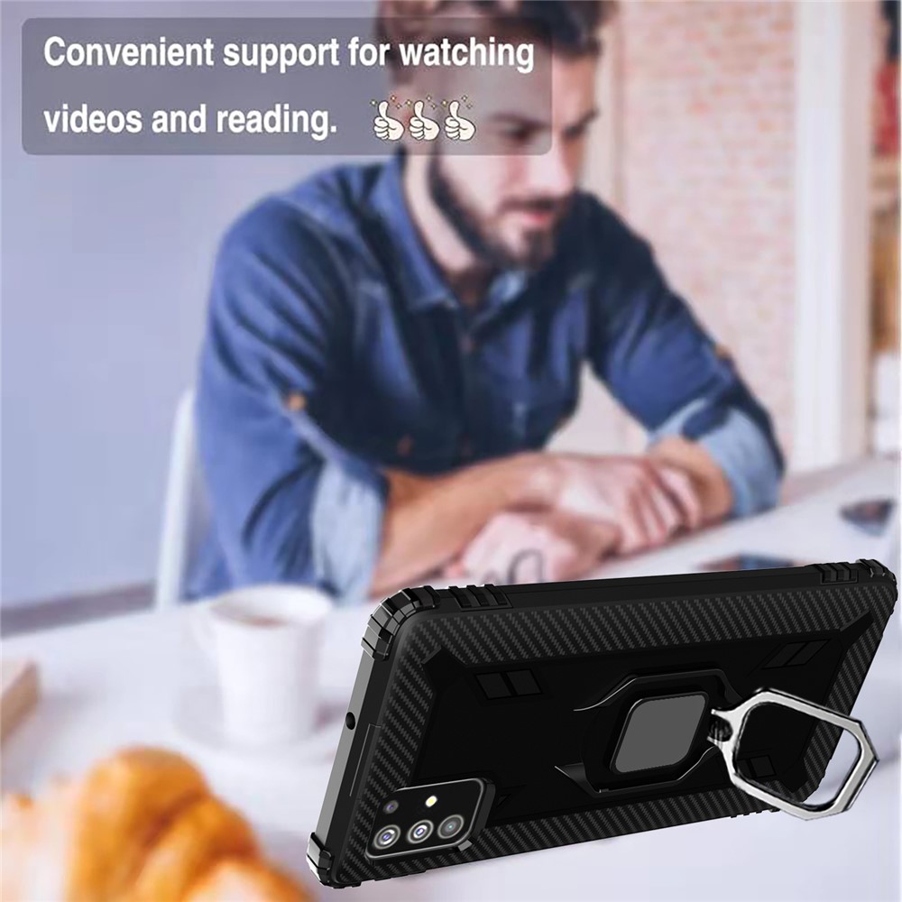 Finger Ring Kickstand Shockproof TPU Cell Phone Cover for Samsung Galaxy A51 - Black-8