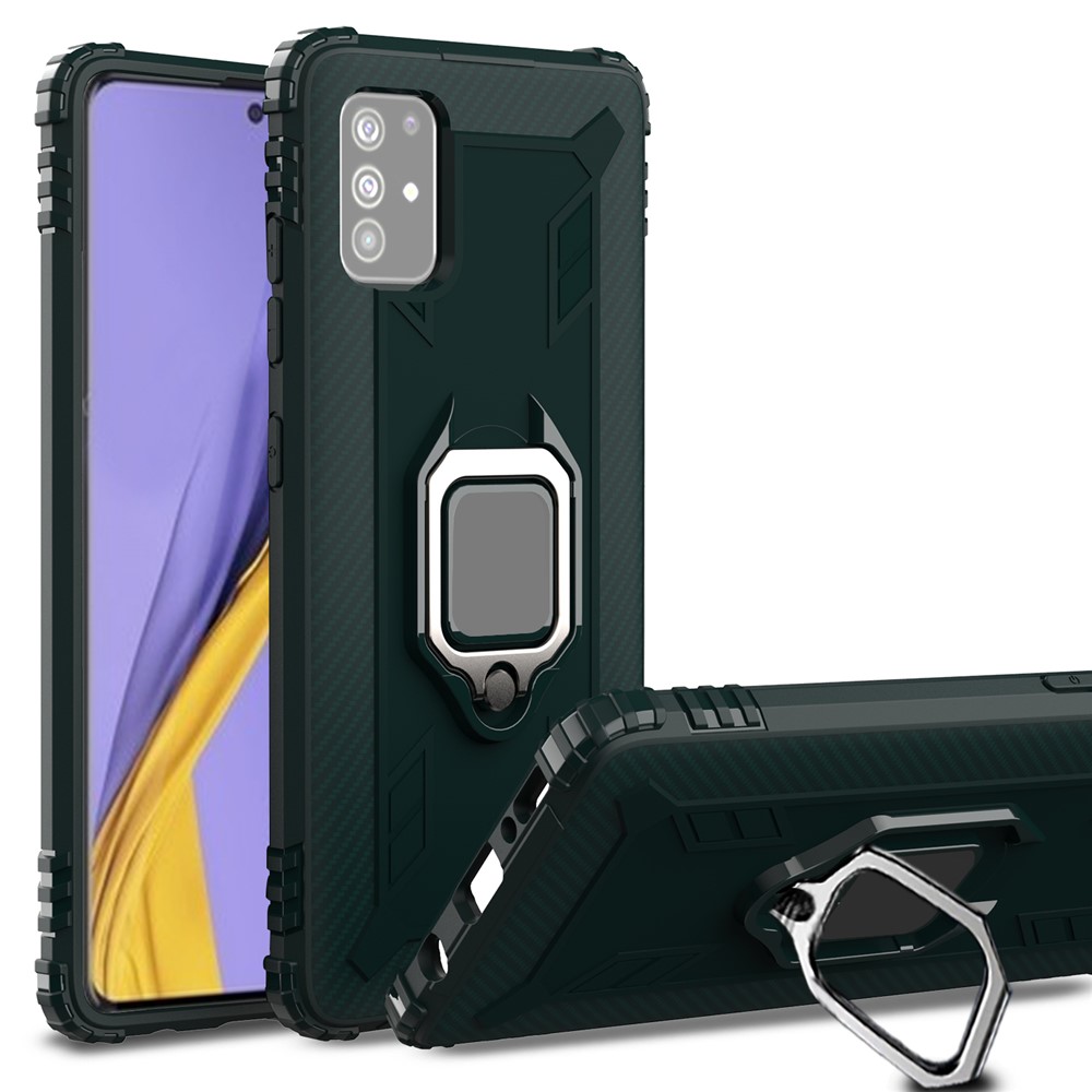 Finger Ring Kickstand Shockproof TPU Cell Phone Cover for Samsung Galaxy A51 - Green-1