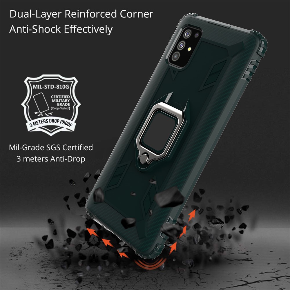 Finger Ring Kickstand Shockproof TPU Cell Phone Cover for Samsung Galaxy A51 - Green-3