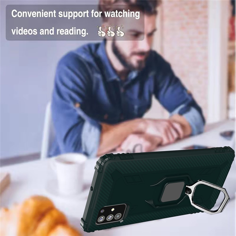 Finger Ring Kickstand Shockproof TPU Cell Phone Cover for Samsung Galaxy A51 - Green-8