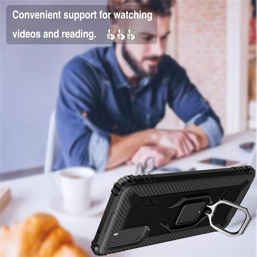 Copertina TPU Resistente Agli Shock Con Cavendario Dell'anello di Dito Per Samsung Galaxy S20 Plus - Nero