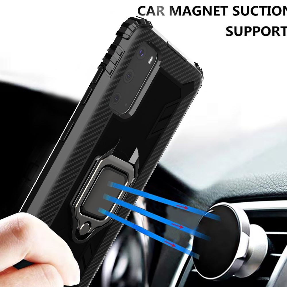 Finger Ring Kickstand Built-in Magnetic Metal Sheet TPU Case for Samsung Galaxy S20 - Black-5