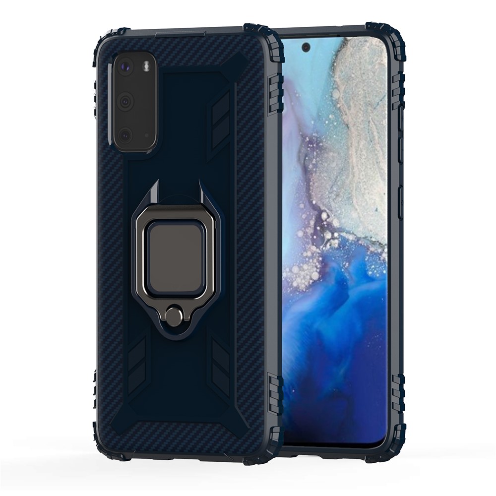 Finger Ring Kickstand Built-in Magnetic Metal Sheet TPU Case for Samsung Galaxy S20 - Blue-2
