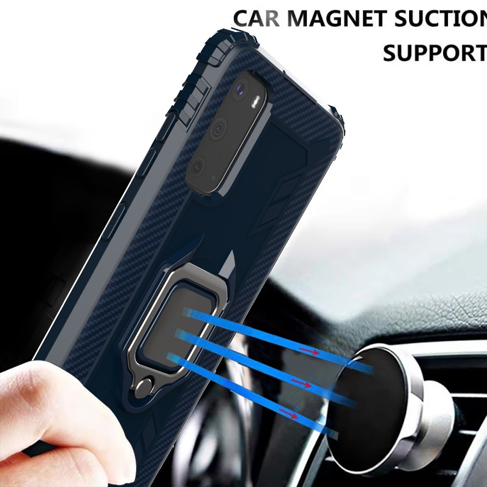 Finger Ring Kickstand Built-in Magnetic Metal Sheet TPU Case for Samsung Galaxy S20 - Blue-5
