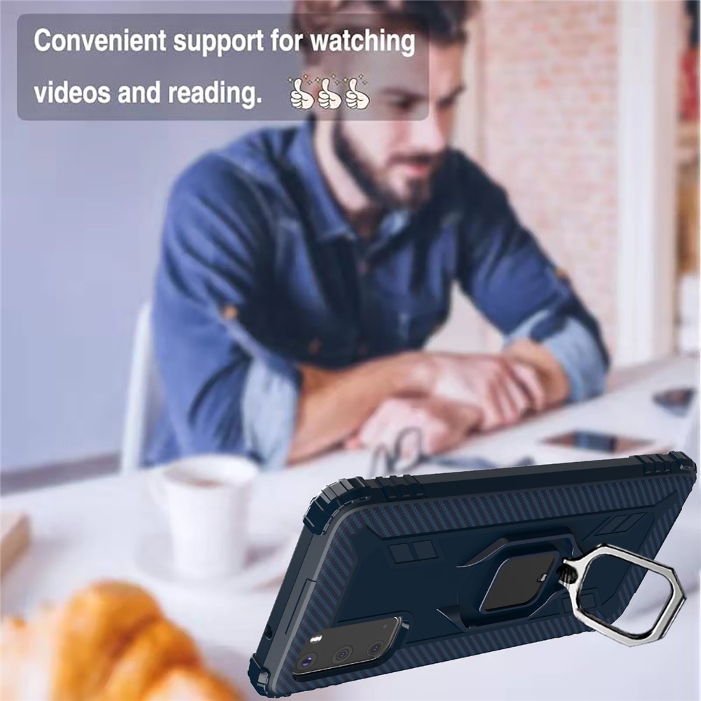 Finger Ring Kickstand Built-in Magnetic Metal Sheet TPU Case for Samsung Galaxy S20 - Blue-8