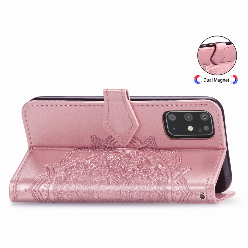 Выблестроенная Мандала Цветочное Кожаное Покрытие Для Samsung Galaxy S20 Плюс - Розовое Золото-10