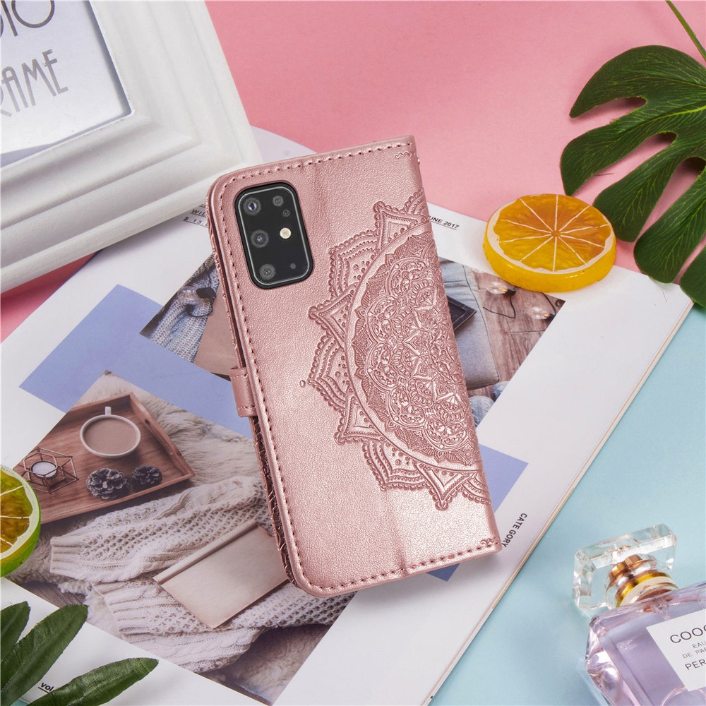 Выблестроенная Мандала Цветочное Кожаное Покрытие Для Samsung Galaxy S20 Плюс - Розовое Золото-12
