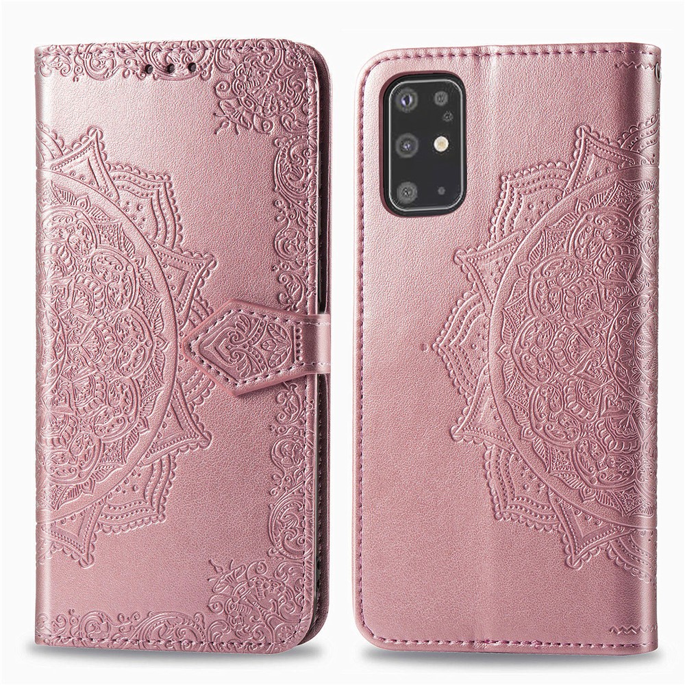 Выблестроенная Мандала Цветочное Кожаное Покрытие Для Samsung Galaxy S20 Плюс - Розовое Золото-4