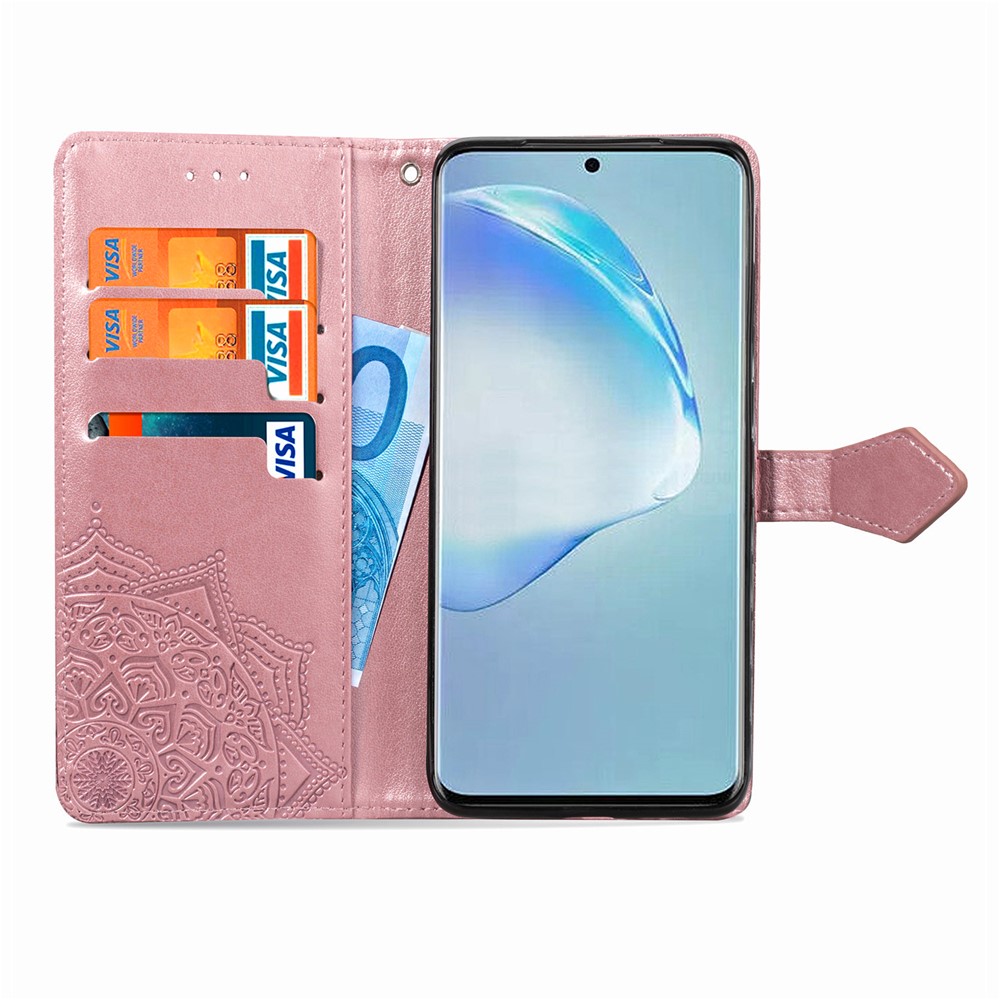 Выблестроенная Мандала Цветочное Кожаное Покрытие Для Samsung Galaxy S20 Плюс - Розовое Золото-7