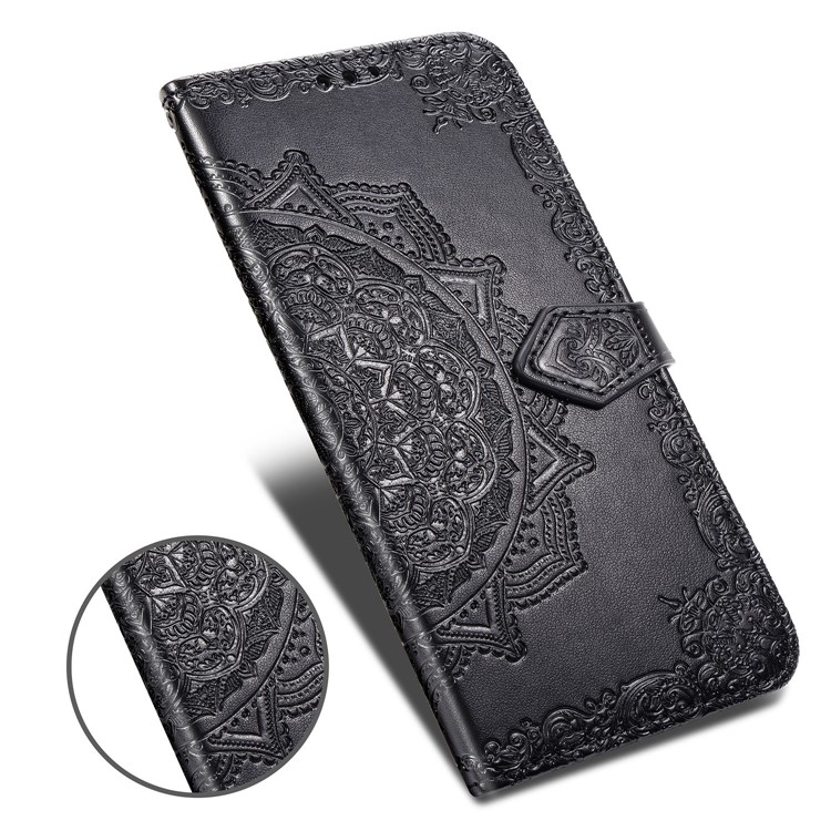 Couvrage en Cuir de Fleur Mandala en Relief Pour Samsung Galaxy S20 Plus - le Noir