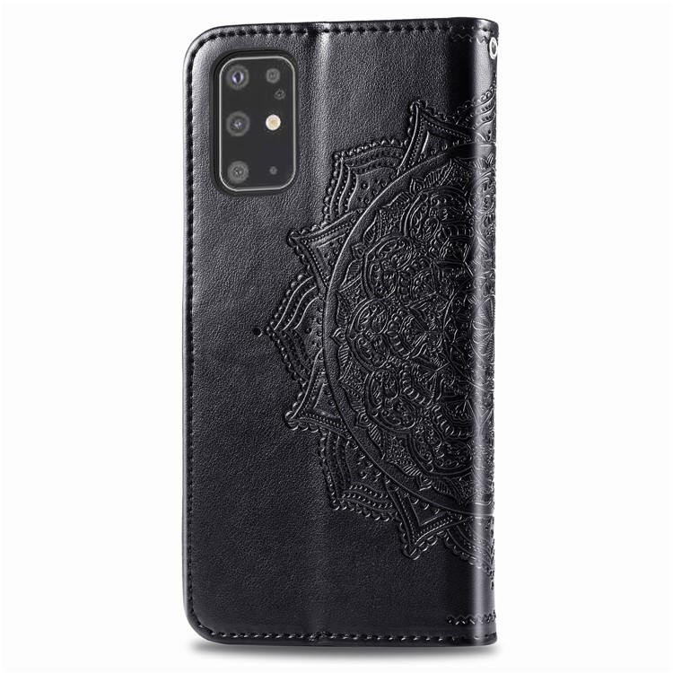 Cubierta de Cuero de Flores de Mandala en Relieve Para Samsung Galaxy S20 Plus - Negro-9