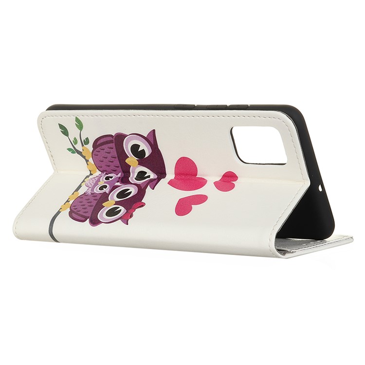 Pattern Printing Leather Wallet Stand Phone Case for Samsung Galaxy S20 - Owls and Hearts-3