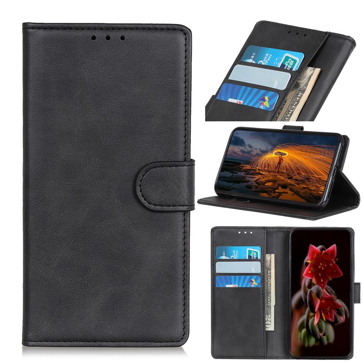 Matte Skin Leather Stand Cover with Wallet Phone Case for Samsung Galaxy A81/Note 10 Lite - Black-1