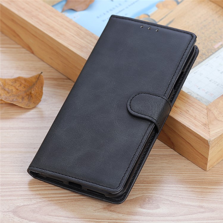 Matte Skin Leather Stand Cover with Wallet Phone Case for Samsung Galaxy A81/Note 10 Lite - Black-12