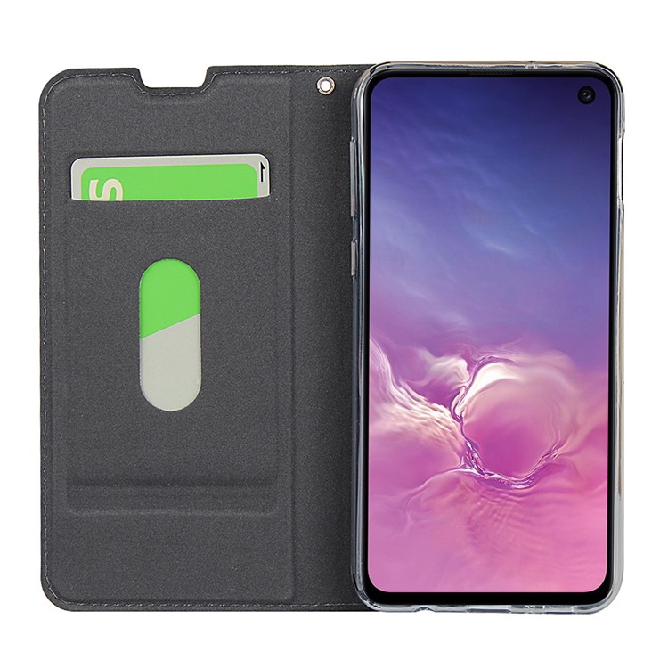 Stand Card Holder Leather Shell with Strap for Samsung Galaxy S10e - Black-5