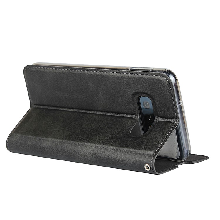 Stand Card Holder Leather Shell with Strap for Samsung Galaxy S10e - Black-6