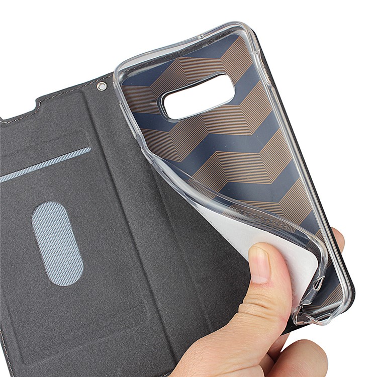 Stand Card Holder Leather Shell with Strap for Samsung Galaxy S10e - Black-9