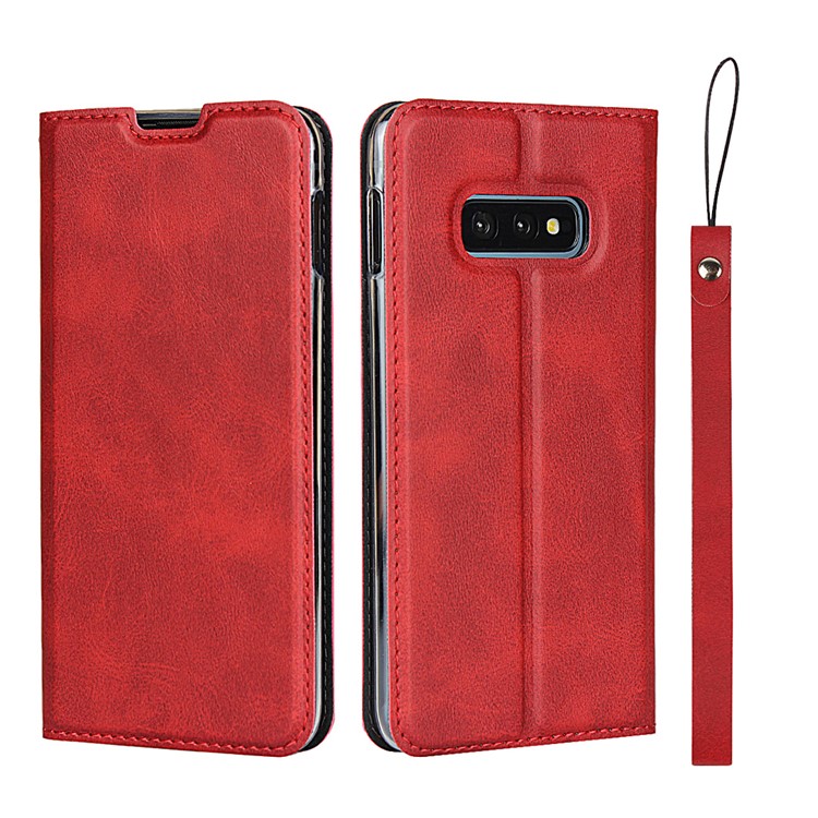 Stand Card Holder Leather Shell with Strap for Samsung Galaxy S10e - Red-1