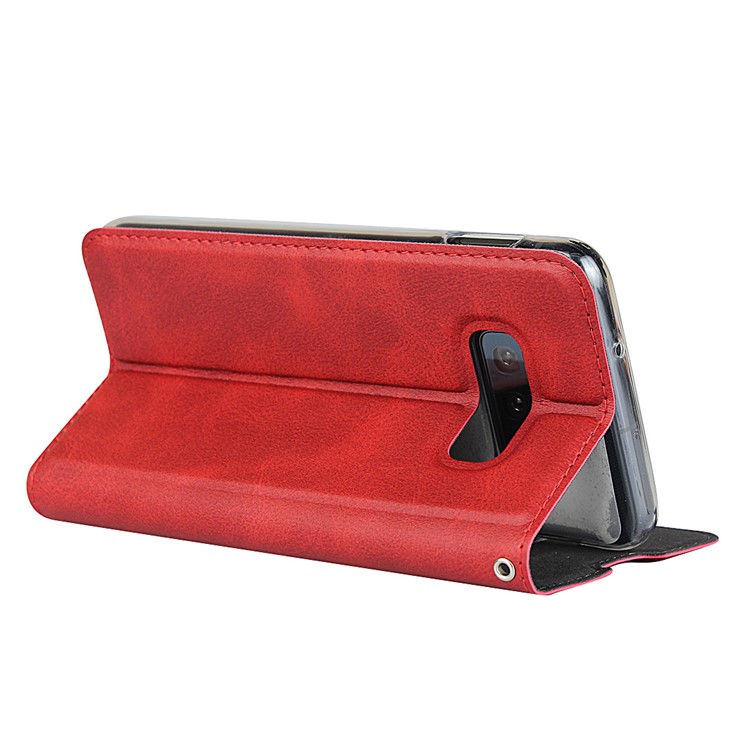 Stand Card Holder Leather Shell with Strap for Samsung Galaxy S10e - Red-5