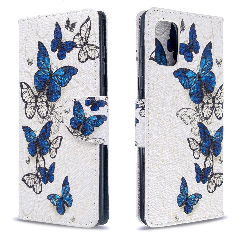 Case de Cuero Flip de Soporte de Billetera de Impresión de Patrones Para Samsung Galaxy A71 A715 - Mariposas Azules