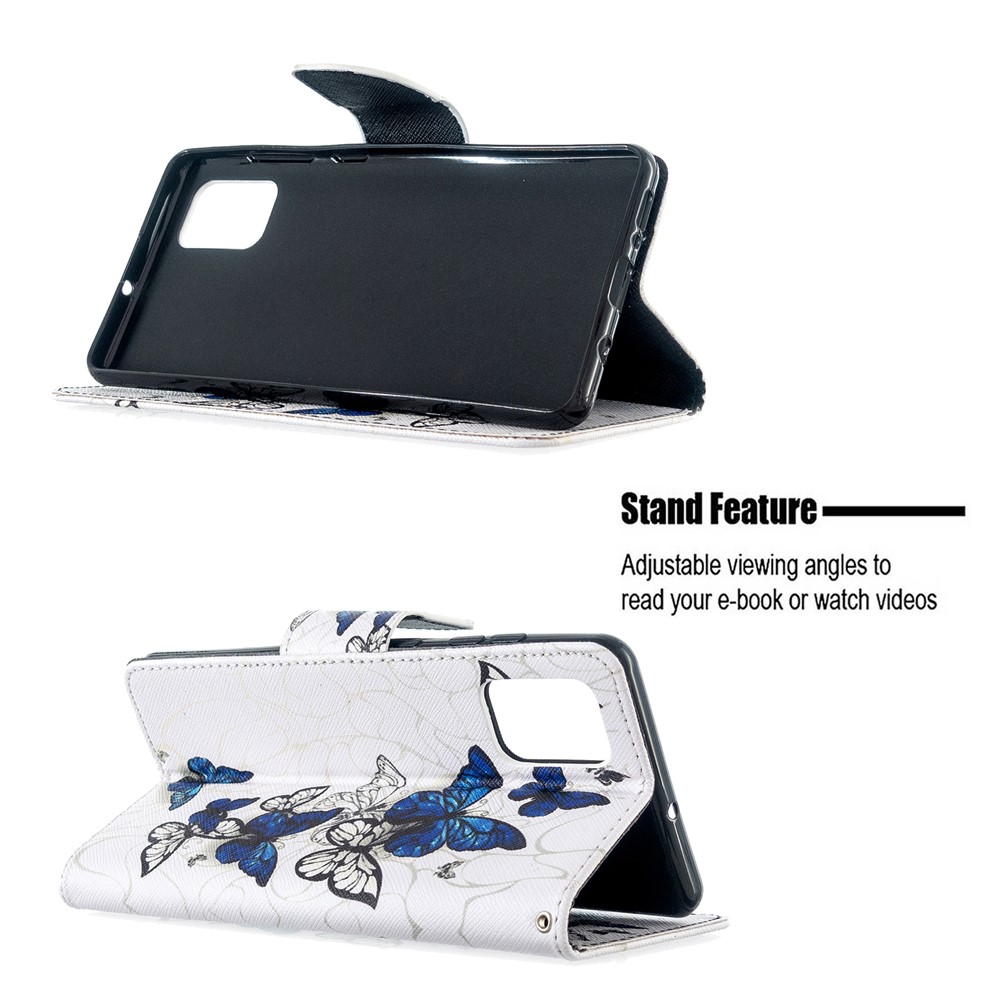 Case de Cuero Flip de Soporte de Billetera de Impresión de Patrones Para Samsung Galaxy A71 A715 - Mariposas Azules