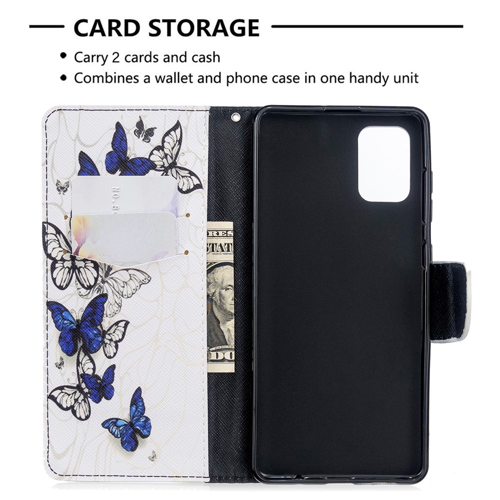 Pattern Printing Wallet Stand Flip Leather Case for Samsung Galaxy A71 - Blue Butterflies-6