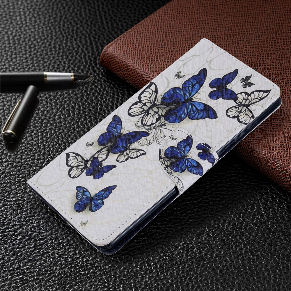 Pattern Printing Wallet Stand Flip Leather Case for Samsung Galaxy A71 - Blue Butterflies-7