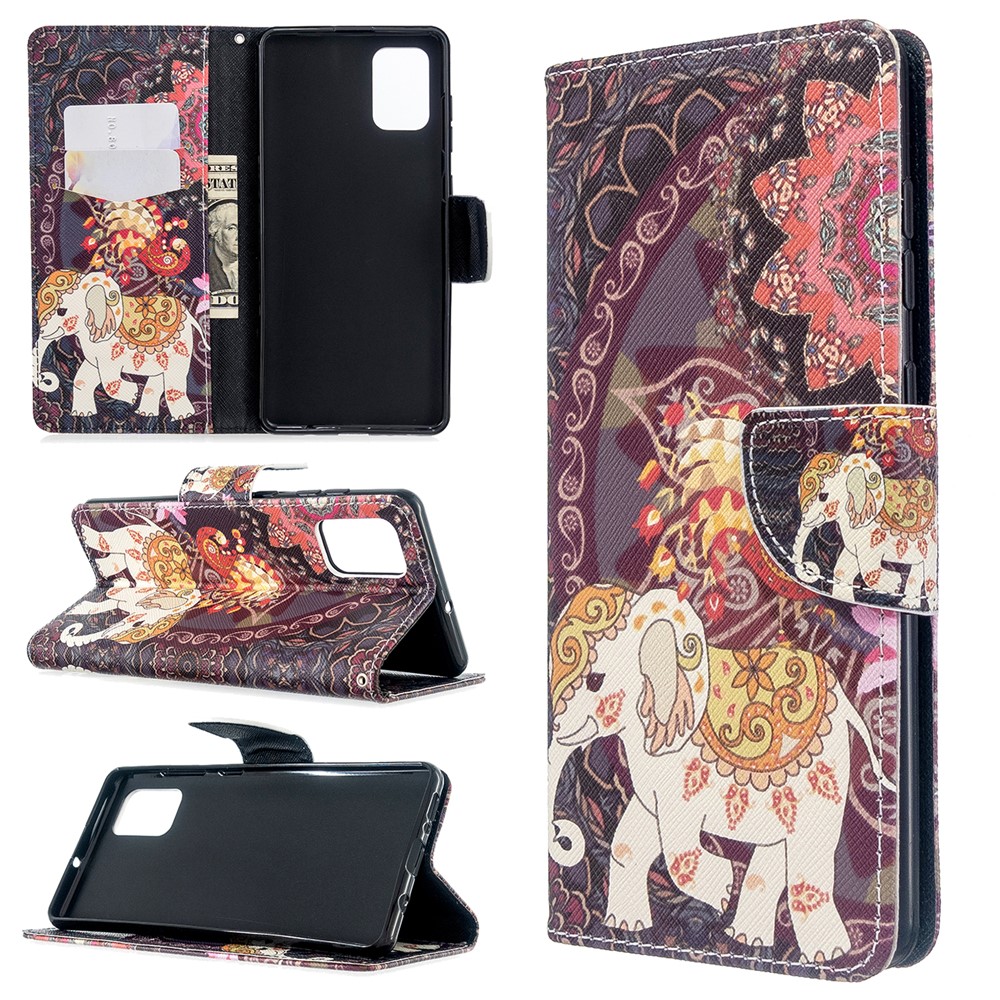 Pattern Printing Wallet Stand Flip Leather Case for Samsung Galaxy A71 A715 - Malanda and Elephant-1