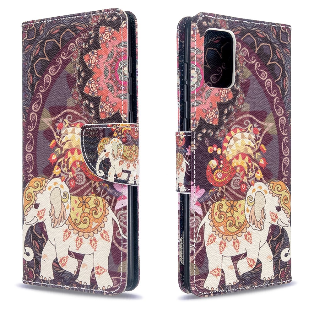 Pattern Printing Wallet Stand Flip Leather Case for Samsung Galaxy A71 A715 - Malanda and Elephant-4
