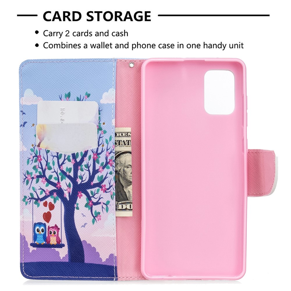 Pattern Printing Wallet Stand Flip Leather Case for Samsung Galaxy A71 A715 - Tree and Couple Owls-6