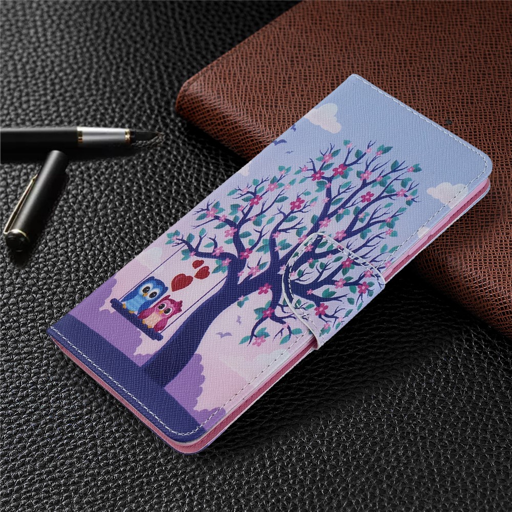 Case de Cuero Flip de Soporte de Billetera de Impresión de Patrones Para Samsung Galaxy A71 A715 - Búhos de Árbol y Pareja