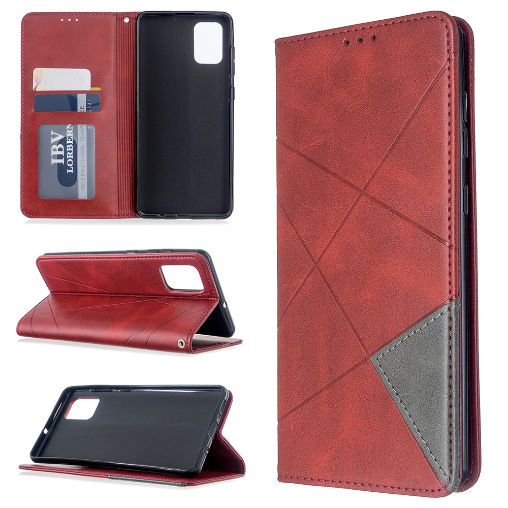 Geometric Pattern Stand Leather Case Card Holder Shell for Samsung Galaxy A71 A715 - Red-1