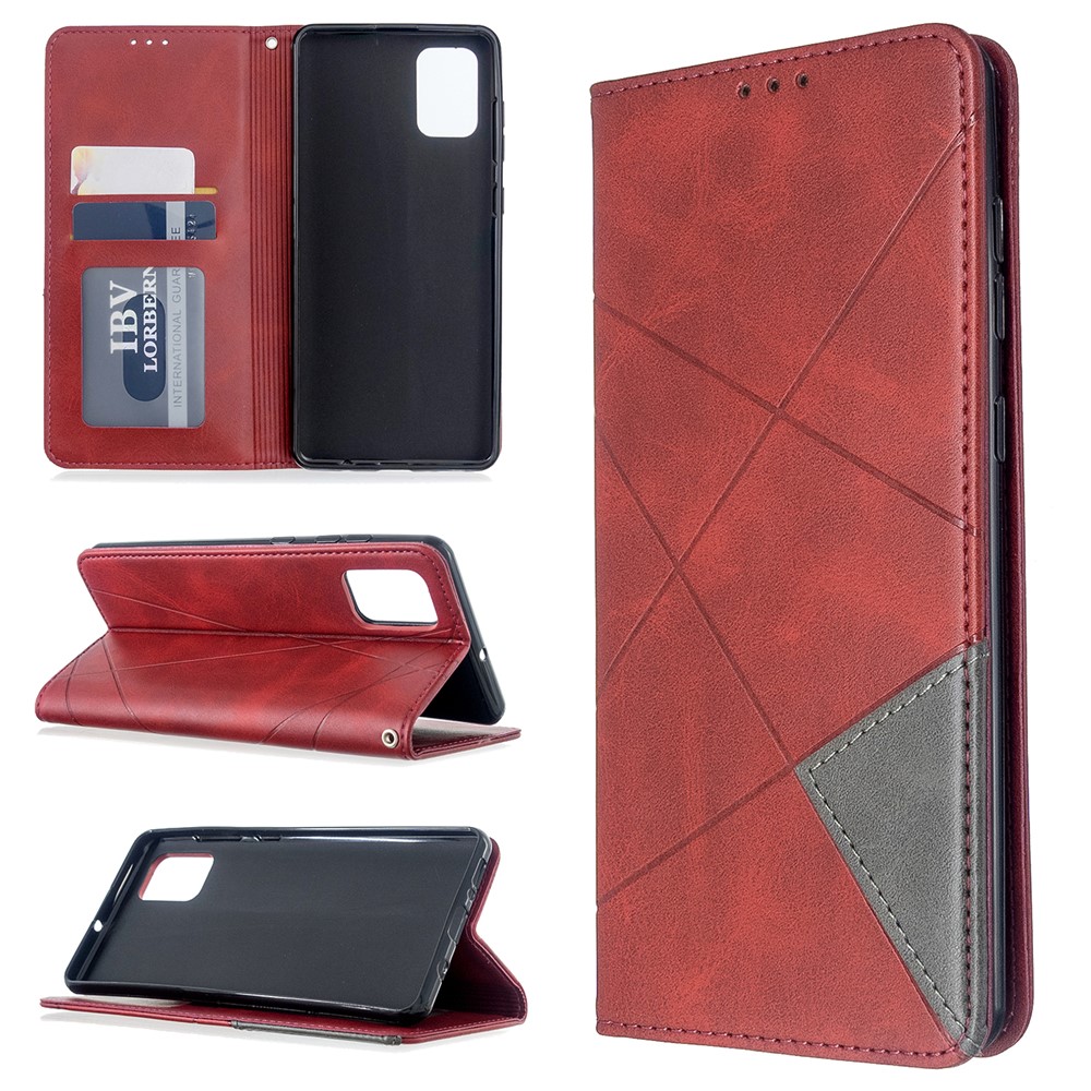 Geometric Pattern Stand Leather Case Card Holder Shell for Samsung Galaxy A71 - Red-1