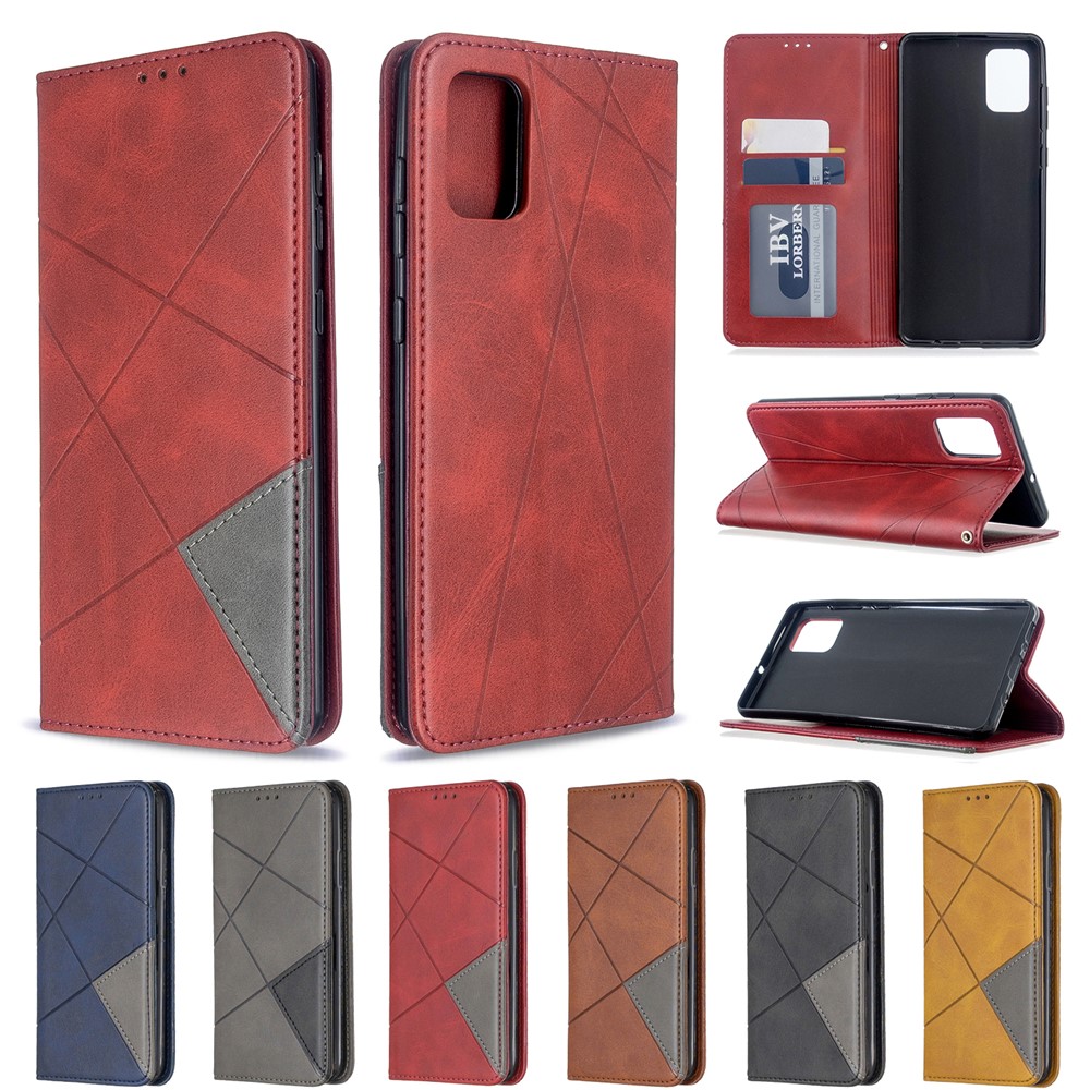 Geometric Pattern Stand Leather Case Card Holder Shell for Samsung Galaxy A71 - Red-11