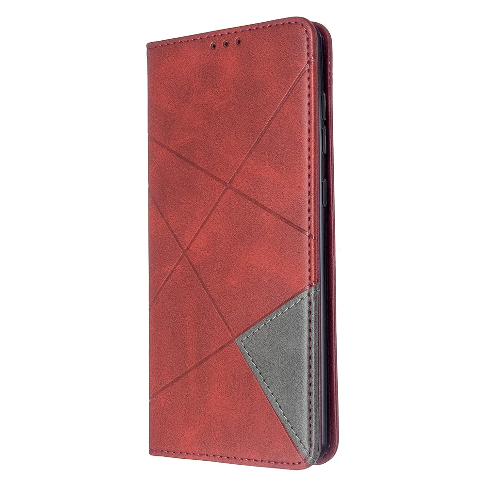 Guscio Del Supporto Per Schede in Pelle Per Motivi Geometrici Per Samsung Galaxy A71 A715 - Rosso