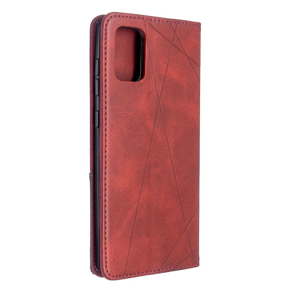 Shell de Support de Cartes D'étui en Cuir de Motif Géométrique Pour Samsung Galaxy A71 A715 - Rouge