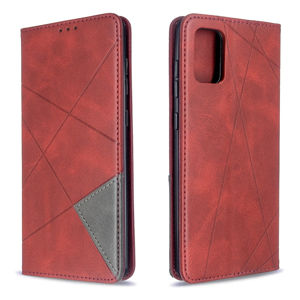 Shell de Support de Cartes D'étui en Cuir de Motif Géométrique Pour Samsung Galaxy A71 A715 - Rouge