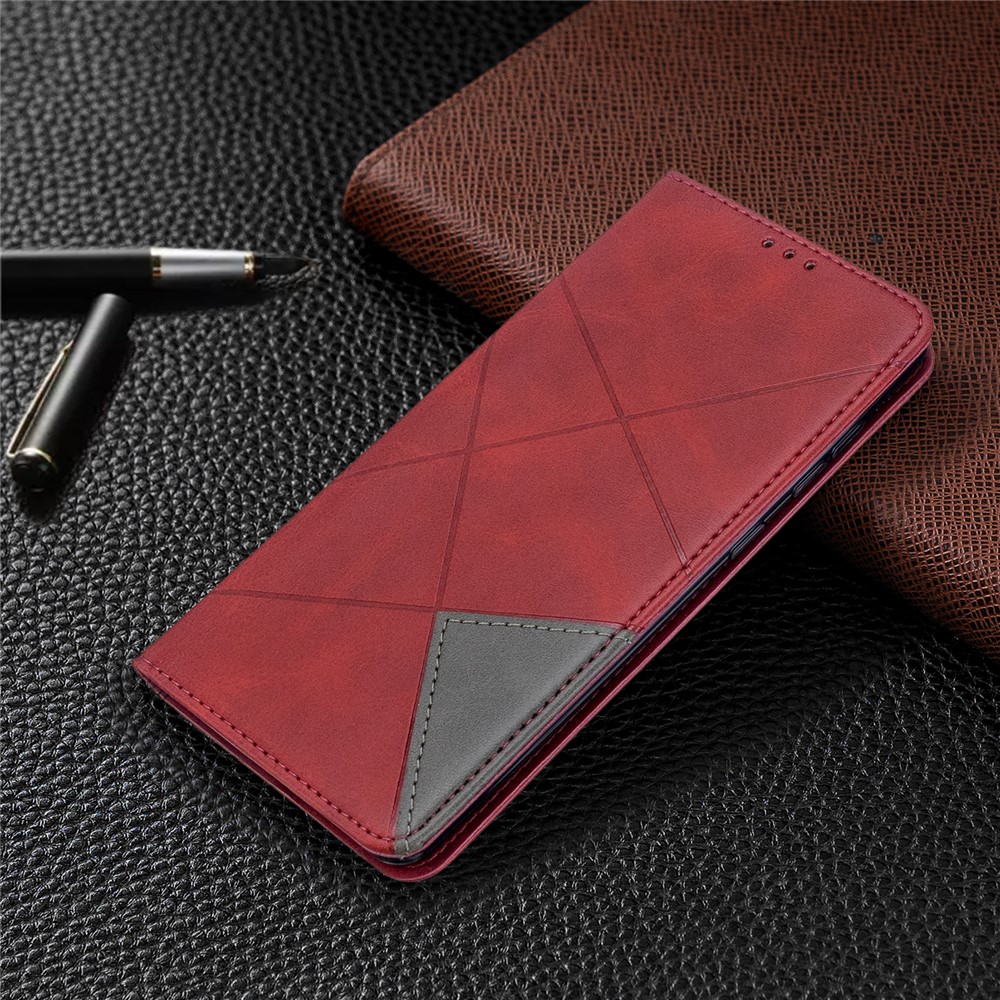 Geometric Pattern Stand Leather Case Card Holder Shell for Samsung Galaxy A71 A715 - Red-8