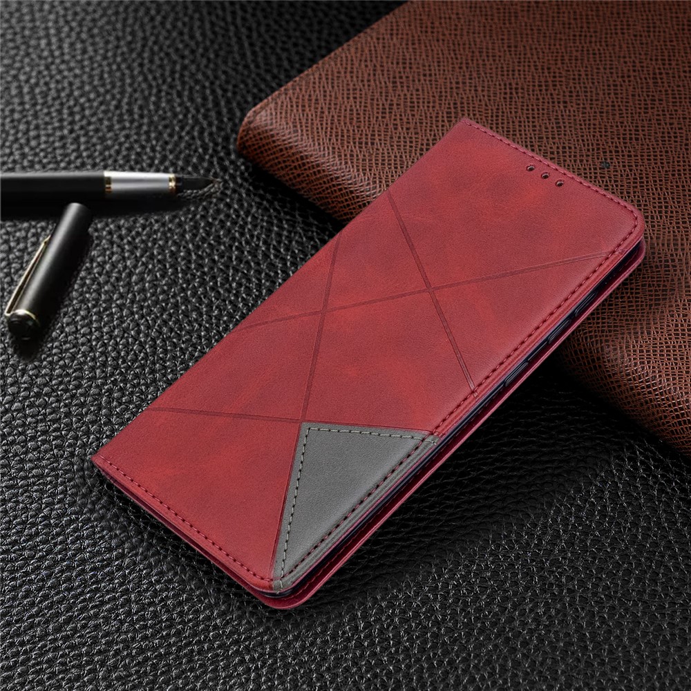 Guscio Del Supporto Per Schede in Pelle Per Motivi Geometrici Per Samsung Galaxy A71 A715 - Rosso