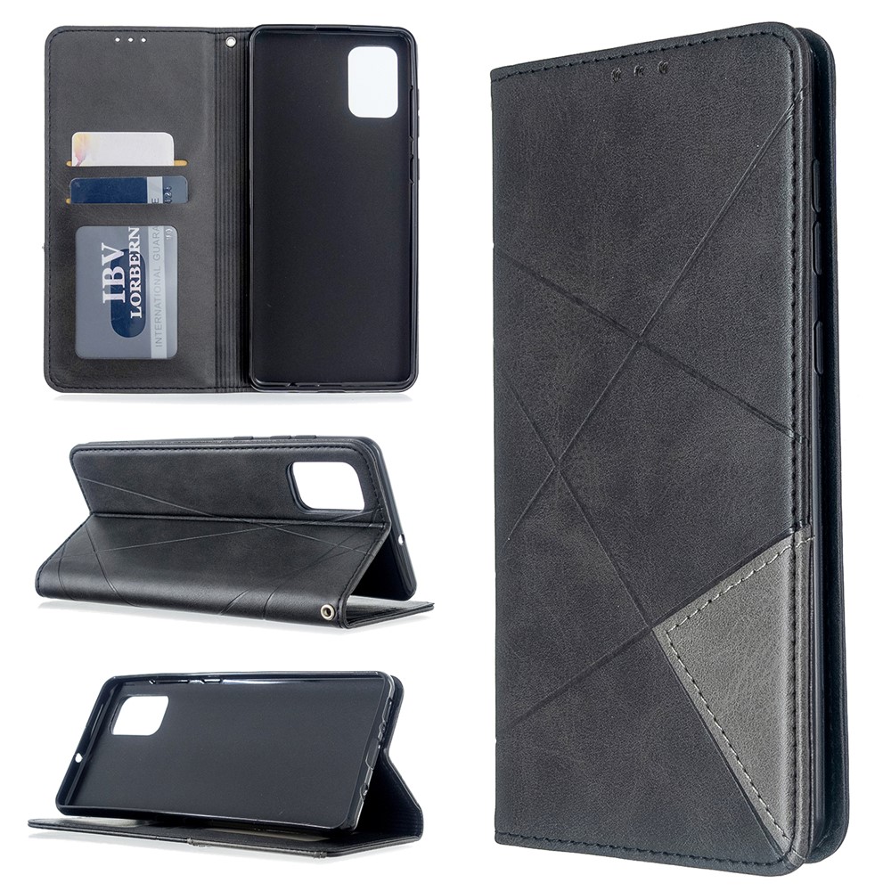Geometric Pattern Stand Leather Case Card Holder Shell for Samsung Galaxy A71 A715 - Black-1