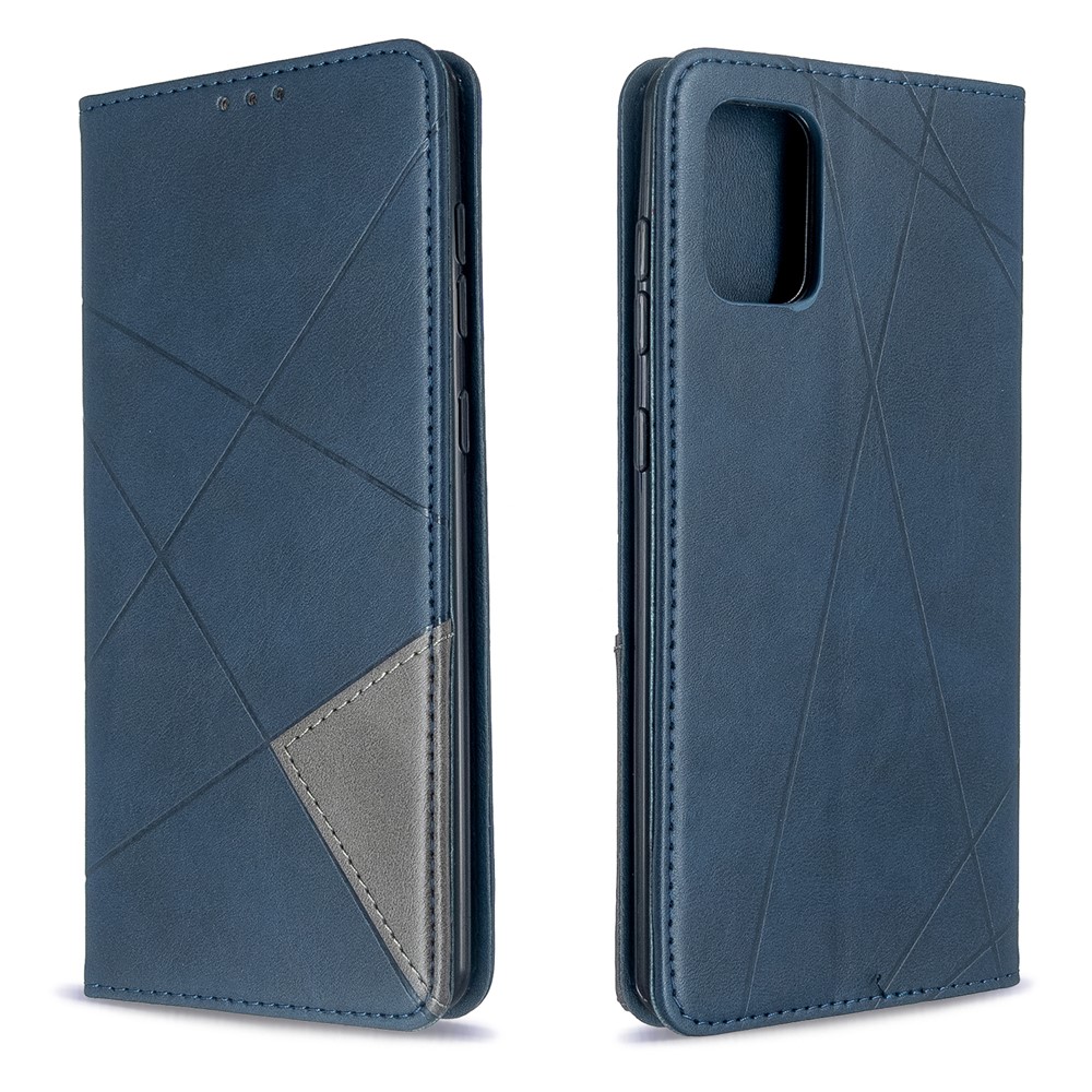 Guscio Del Supporto Per Schede in Pelle Per Motivi Geometrici Per Samsung Galaxy A71 A715 - Blu-4