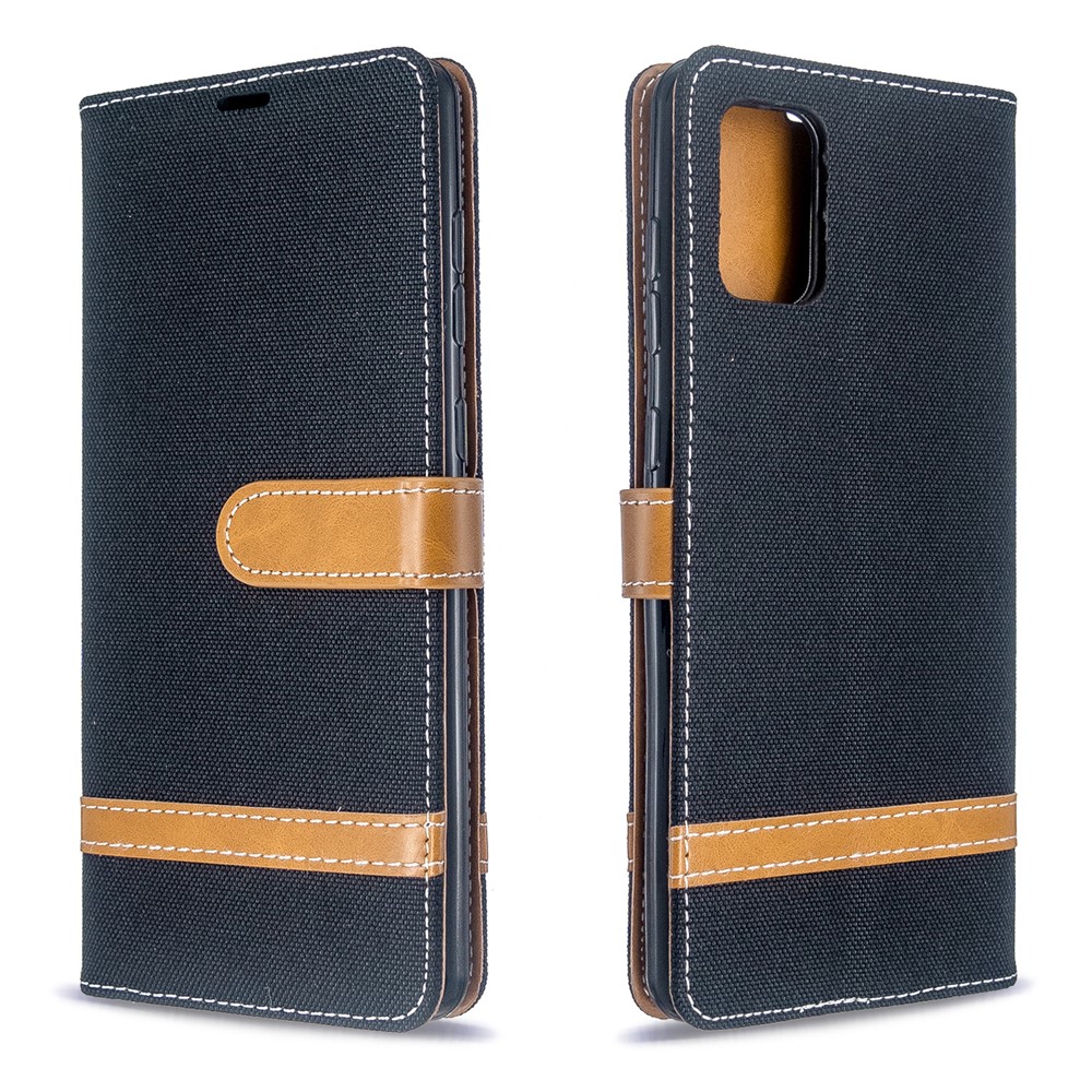 Color Splicing Jeans Cloth Skin Wallet Leather Case for Samsung Galaxy A71 - Black-4