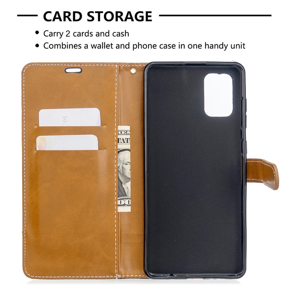 Color Splicing Jeans Cloth Skin Wallet Leather Case for Samsung Galaxy A71 - Black-6