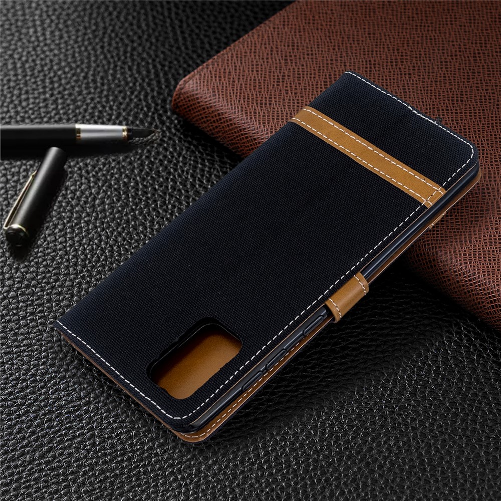 Color Splicing Jeans Cloth Skin Wallet Leather Case for Samsung Galaxy A71 - Black-8