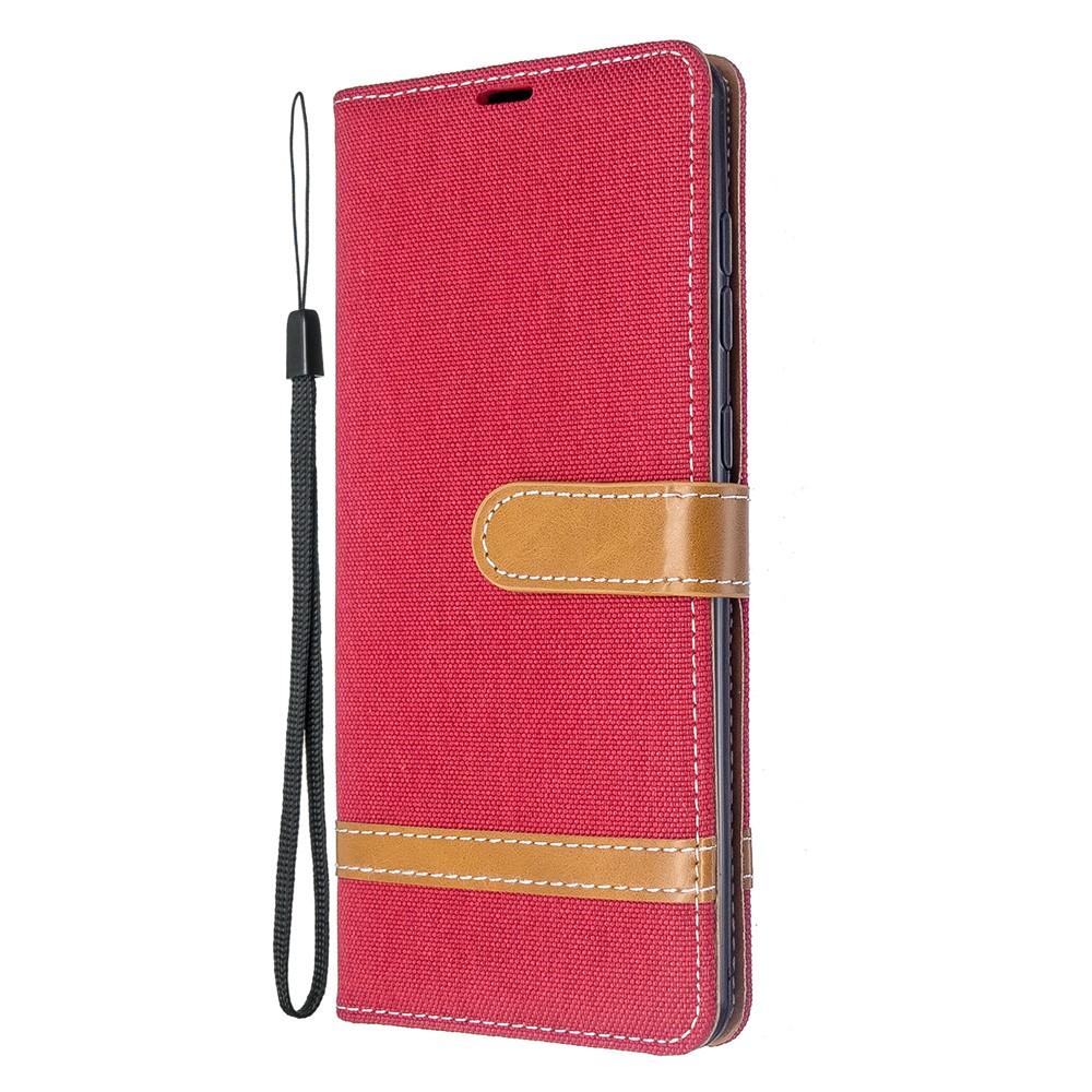 Color Splicing Jeans Cloth Skin Wallet Leather Case for Samsung Galaxy A71 A715 - Red-2