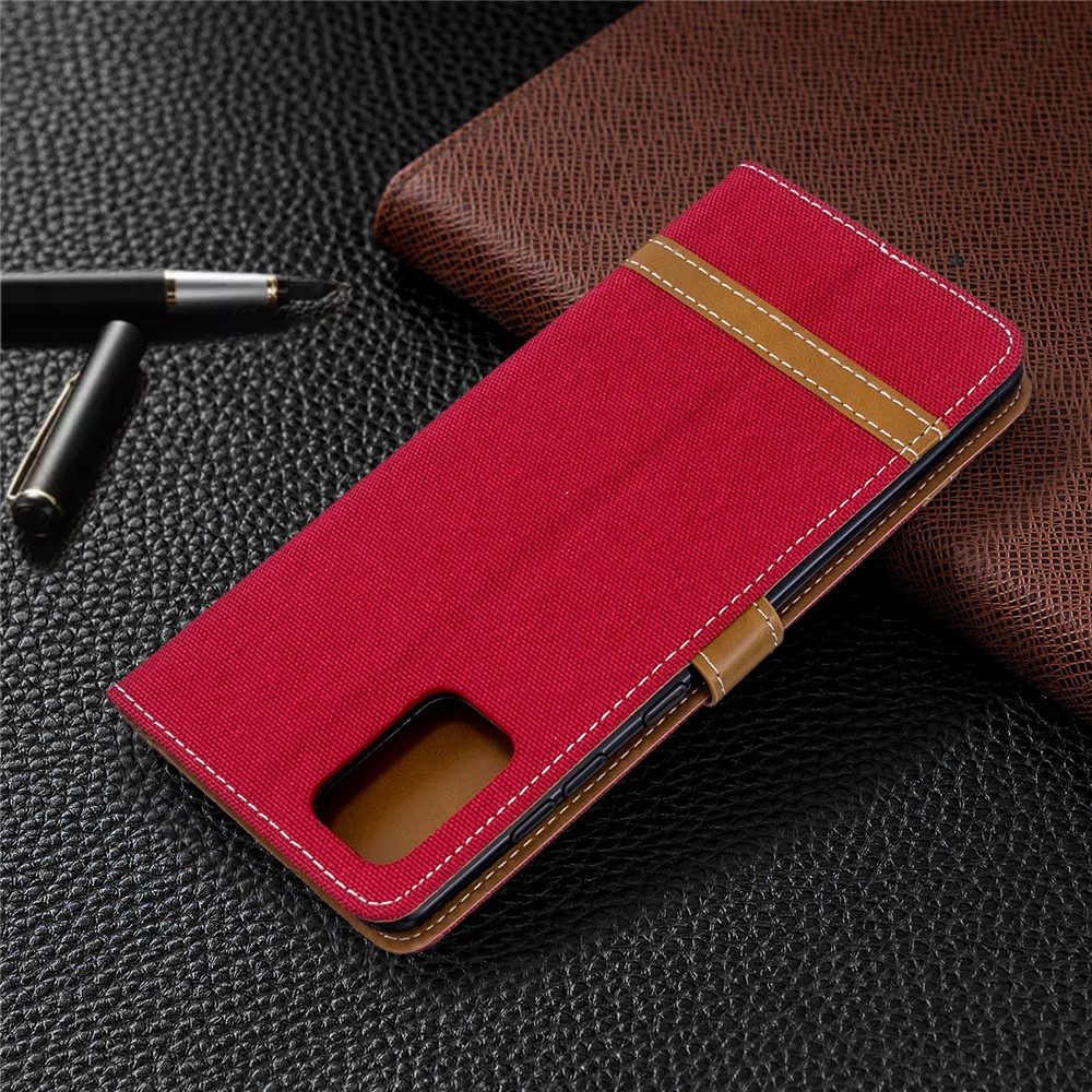 Color Splicing Jeans Cloth Skin Wallet Leather Case for Samsung Galaxy A71 A715 - Red-8