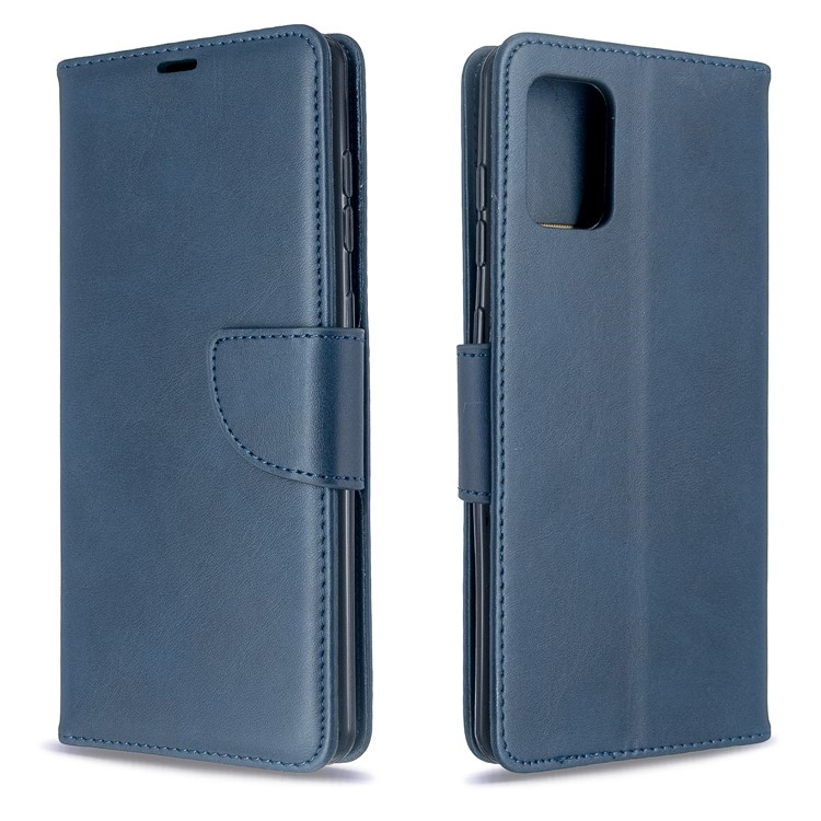 Solid Color PU Leather Wallet Stand Phone Casing for Samsung Galaxy A71 - Dark Blue-4