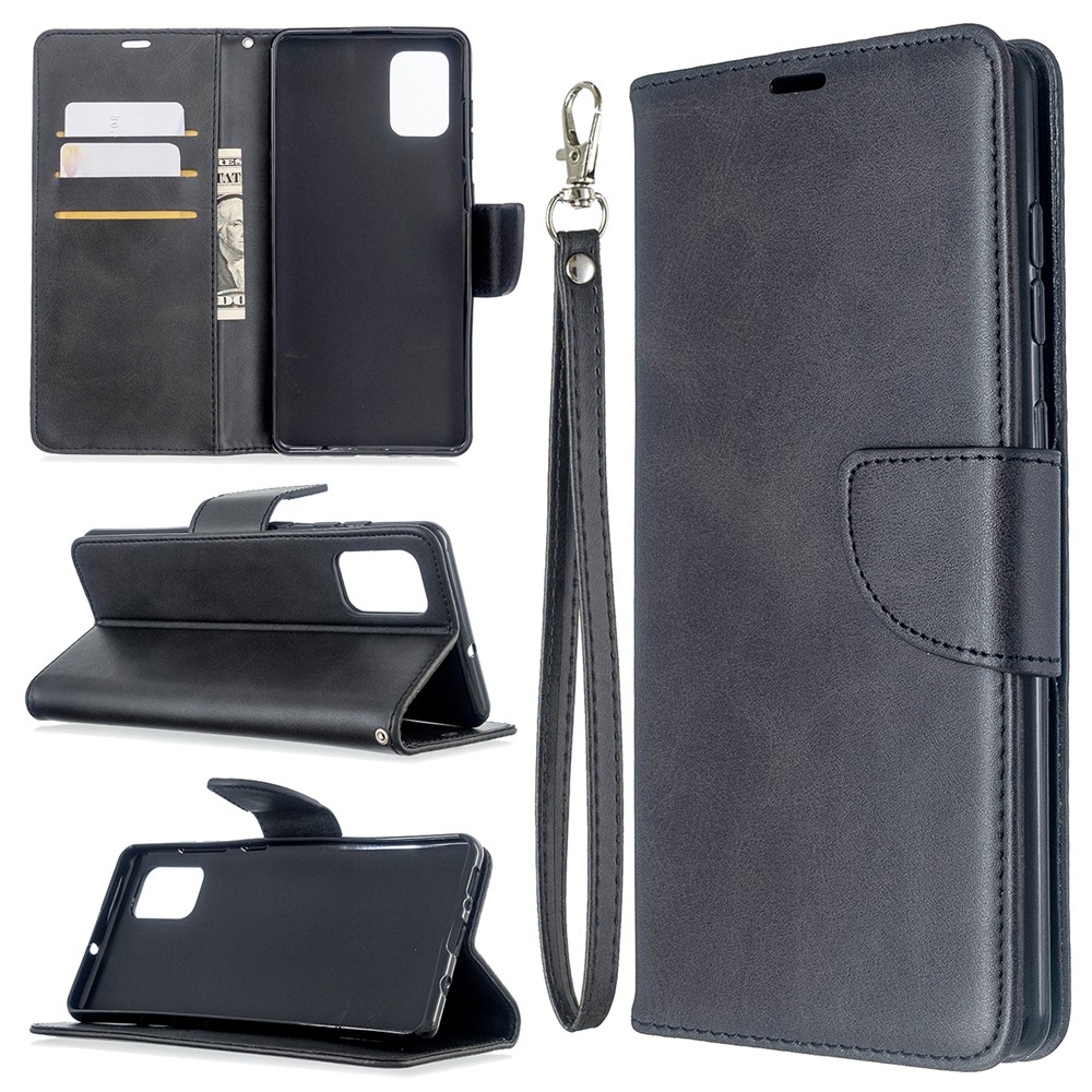 Normallack PU-lederne Mappe Stand Handy-Gehäuse Für Samsung Galaxy A71 - Schwarz-1